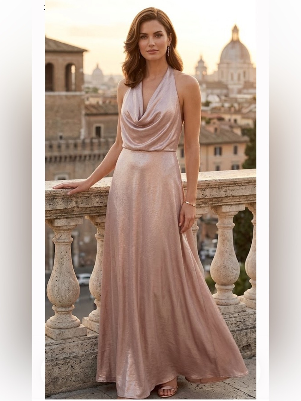 nouvelle AMSALE Metallic Blush Halter Cowl-Neck Maxi Dress
